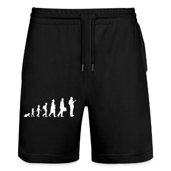 Evolution Ukulele - Stanley/Stella Trainer Unisex Organic Jogging Shorts - black - Front - Nik (191cm) & Marisol (170cm)