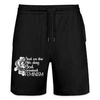 And on the 8th day God created Feminism - Stanley/Stella Unisex Bio Joggingshorts Trainer  - Schwarz - Vorne - Nik (191cm) & Marisol (170cm)