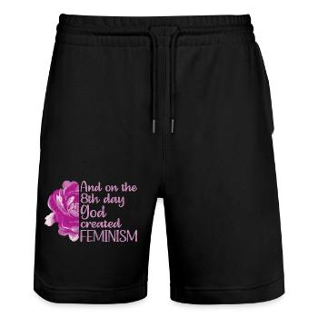 And on the 8th day God created Feminism - Stanley/Stella Unisex Bio Joggingshorts Trainer  - Schwarz - Vorne - Nik (191cm) & Marisol (170cm)