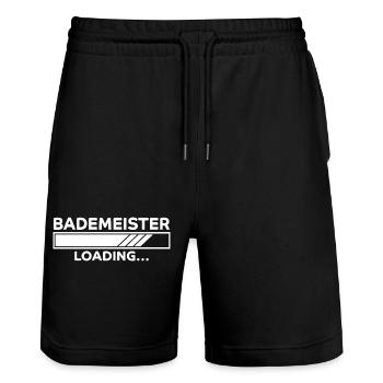 Bademeister Spruch Lustiges Bademeister Geschenk - Stanley/Stella Unisex Bio Joggingshorts Trainer  - Schwarz - Vorne - Nik (191cm) & Marisol (170cm)