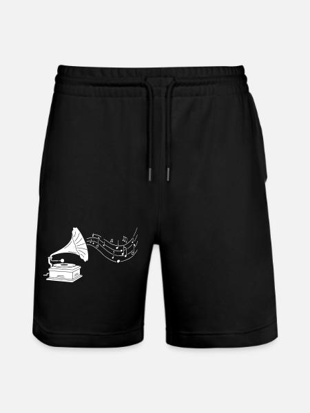 White gramophone and music - Stanley/Stella Trainer Unisex Organic Jogging Shorts - black