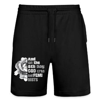 And on the 8th day God created Feminists - Stanley/Stella Unisex Bio Joggingshorts Trainer  - Schwarz - Vorne - Nik (191cm) & Marisol (170cm)