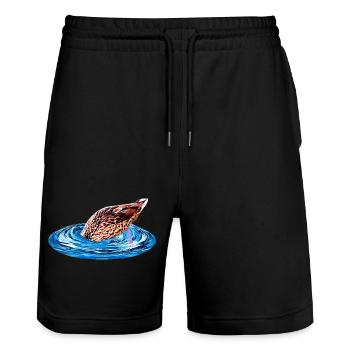 lustige Vögel, Stockente tauchend - Stanley/Stella Unisex Bio Joggingshorts Trainer  - Schwarz - Vorne - Nik (191cm) & Marisol (170cm)