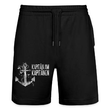 Kapitän am Kapitänen Steuerrad - Stanley/Stella Unisex Bio Joggingshorts Trainer  - Schwarz - Vorne - Nik (191cm) & Marisol (170cm)