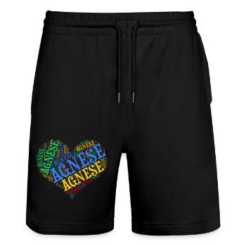 T-Shirt Agnese Wort Wolke Herz Geschenkidee - Stanley/Stella Unisex Bio Joggingshorts Trainer  - Schwarz - Vorne - Nik (191cm) & Marisol (170cm)