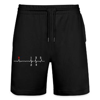 R Pulse ECG Beat Design - Stanley/Stella Trainer Unisex Organic Jogging Shorts - black - Front - Nik (191cm) & Marisol (170cm)