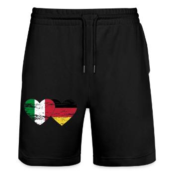 Italy Germany Flag Heart used - Stanley/Stella Trainer Unisex Organic Jogging Shorts - black - Front - Nik (191cm) & Marisol (170cm)