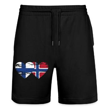 Finland Norway flag heart used used - Stanley/Stella Trainer Unisex Organic Jogging Shorts - black - Front - Nik (191cm) & Marisol (170cm)