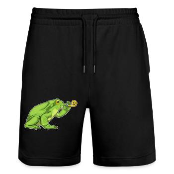 Crapaud d’anniversaire grenouille - Short de jogging bio TRAINER Stanley/Stella unisexe - noir - Devant - Nik (191cm) & Marisol (170cm)