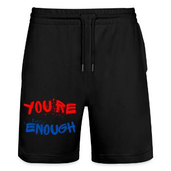 Expressive graffiti designs with splashes of paint - Stanley/Stella Trainer Unisex Organic Jogging Shorts - black - Front - Nik (191cm) & Marisol (170cm)