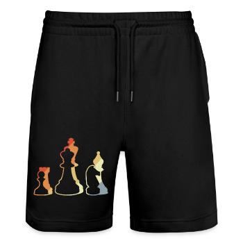 Retro chess game - Stanley/Stella Trainer Unisex Organic Jogging Shorts - black - Front - Nik (191cm) & Marisol (170cm)