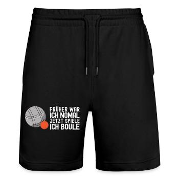 Früher war ich normal jetzt spiele ich Boule! - Stanley/Stella Unisex Bio Joggingshorts Trainer  - Schwarz - Vorne - Nik (191cm) & Marisol (170cm)