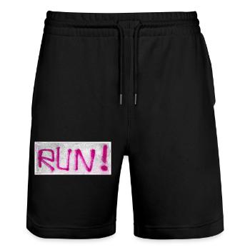 Graffiti PINK text RUN - Stanley/Stella Trainer Unisex Organic Jogging Shorts - black - Front - Nik (191cm) & Marisol (170cm)