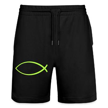 Ichtus poisson pomme vert - Short de jogging bio TRAINER Stanley/Stella unisexe - noir - Devant - Nik (191cm) & Marisol (170cm)