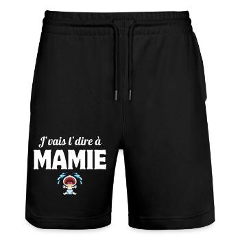 j'vais l'dire, enfant, super mamie - Short de jogging bio TRAINER Stanley/Stella unisexe - noir - Devant - Nik (191cm) & Marisol (170cm)