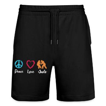 Peace Love Judo - Stanley/Stella Trainer Unisex Organic Jogging Shorts - black - Front - Nik (191cm) & Marisol (170cm)