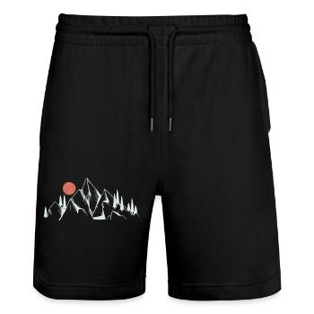 Strichzeichnungen der Bergdämmerung - Stanley/Stella Unisex Bio Joggingshorts Trainer  - Schwarz - Vorne - Nik (191cm) & Marisol (170cm)