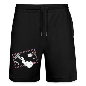 Cadre Airmail avec icône d’avion Letters & Mail - Short de jogging bio TRAINER Stanley/Stella unisexe - noir - Devant - Nik (191cm) & Marisol (170cm)
