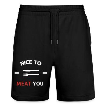 Nice to meat you - Stanley/Stella Trainer Unisex Organic Jogging Shorts - black - Front - Nik (191cm) & Marisol (170cm)
