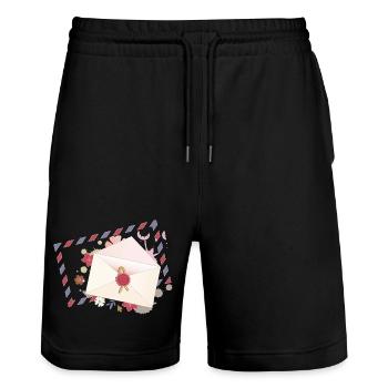 floral envelope with flowers and airmail border - Stanley/Stella Trainer Unisex Organic Jogging Shorts - black - Front - Nik (191cm) & Marisol (170cm)