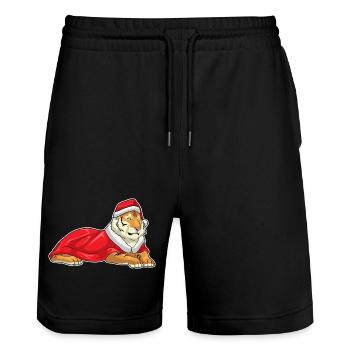 Chapeau de Père Noël tigre - Short de jogging bio TRAINER Stanley/Stella unisexe - noir - Devant - Nik (191cm) & Marisol (170cm)
