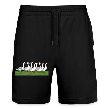 Geese - Stanley/Stella Trainer Unisex Organic Jogging Shorts - black - Front - Nik (191cm) & Marisol (170cm)