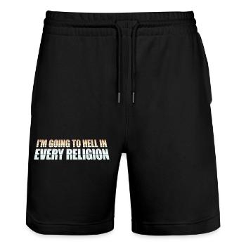 I'm Going To Hell In Every Religion Atheist Witz - Stanley/Stella Unisex Bio Joggingshorts Trainer  - Schwarz - Vorne - Nik (191cm) & Marisol (170cm)