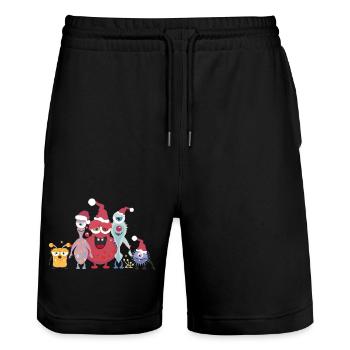 fröhliche bunte Monster Familie feiert Weihnachten - Stanley/Stella Unisex Bio Joggingshorts Trainer  - Schwarz - Vorne - Nik (191cm) & Marisol (170cm)