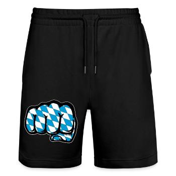 Bayern Flagge Faust Symbol - Stanley/Stella Unisex Bio Joggingshorts Trainer  - Schwarz - Vorne - Nik (191cm) & Marisol (170cm)