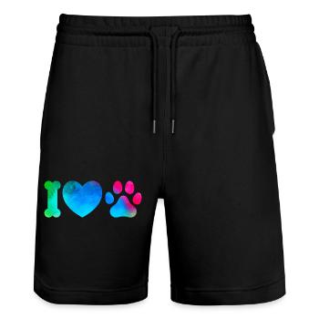 Bunte Pfotenliebe Wasserfarben - Stanley/Stella Unisex Bio Joggingshorts Trainer  - Schwarz - Vorne - Nik (191cm) & Marisol (170cm)