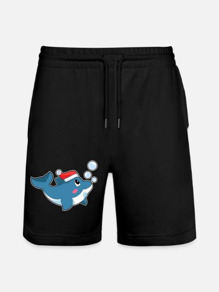 Dolphin Christmas Santa Hat - Stanley/Stella Trainer Unisex Organic Jogging Shorts - black