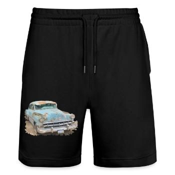 Vintage Car - Stanley/Stella Unisex Bio Joggingshorts Trainer  - Schwarz - Vorne - Nik (191cm) & Marisol (170cm)