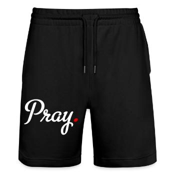 pray - Stanley/Stella Trainer Unisex Organic Jogging Shorts - black - Front - Nik (191cm) & Marisol (170cm)