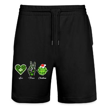 Love, Peace and Happiness / Merry Christmas - Stanley/Stella Trainer Unisex Organic Jogging Shorts - black - Front - Nik (191cm) & Marisol (170cm)
