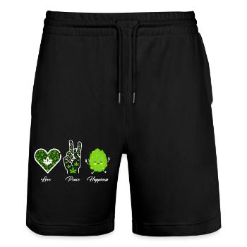 Love, Peace and Happiness - Stanley/Stella Unisex Bio Joggingshorts Trainer  - Schwarz - Vorne - Nik (191cm) & Marisol (170cm)