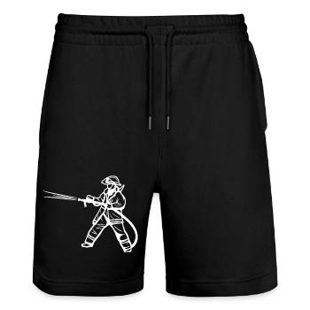 Feuerwehrmann Zeichnung - Stanley/Stella Unisex Bio Joggingshorts Trainer  - Schwarz - Vorne - Nik (191cm) & Marisol (170cm)