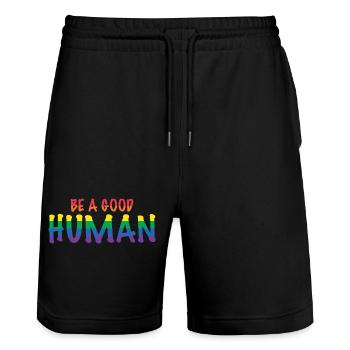 Be a Good Human Spread Kindness and Love Pride - Stanley/Stella Unisex Bio Joggingshorts Trainer  - Schwarz - Vorne - Nik (191cm) & Marisol (170cm)