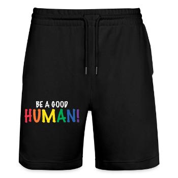 Be a Good Human Spread Kindness and Love Pride - Stanley/Stella Unisex Bio Joggingshorts Trainer  - Schwarz - Vorne - Nik (191cm) & Marisol (170cm)
