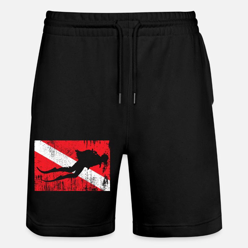 Grunge Ski Silhouette on Diagonal Flag - Stanley/Stella Trainer Unisex Organic Jogging Shorts - black