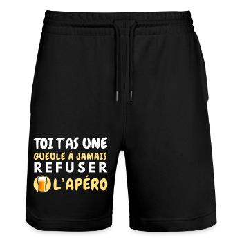 Gueule à l’apéro: jamais refuser - Short de jogging bio TRAINER Stanley/Stella unisexe - noir - Devant - Nik (191cm) & Marisol (170cm)