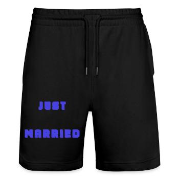 COUPLE. JUST MARRIED. EVJF. SAINT VALENTIN. MARIES - Short de jogging bio TRAINER Stanley/Stella unisexe - noir - Devant - Nik (191cm) & Marisol (170cm)