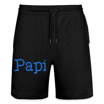 PAPI. FÊTE DES PÈRES. BONNE FÊTE PAPY. JE T'AIME. - Short de jogging bio TRAINER Stanley/Stella unisexe - noir - Devant - Nik (191cm) & Marisol (170cm)