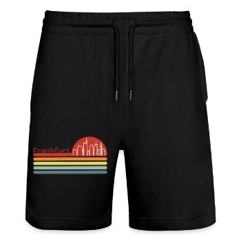 Frankfurt Retro Style Skyline Vintage Motiv - Stanley/Stella Unisex Bio Joggingshorts Trainer  - Schwarz - Vorne - Nik (191cm) & Marisol (170cm)