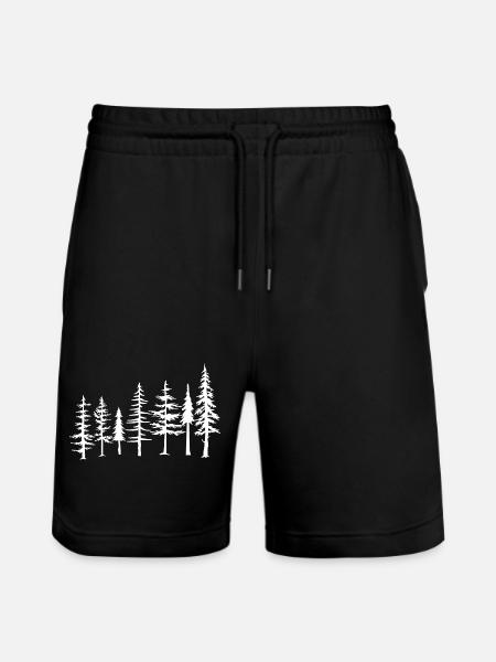 Monochrome Pine Forest Silhouette - Stanley/Stella Trainer Unisex Organic Jogging Shorts - black