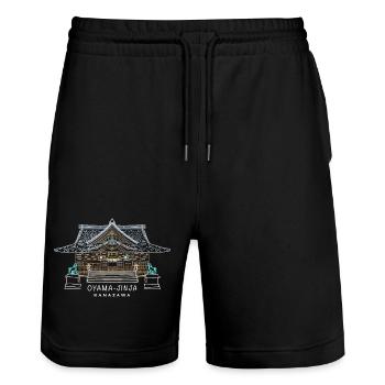 Oyama-Jinja, Schrein in Kanazawa, Japan, Zeichnung - Stanley/Stella Unisex Bio Joggingshorts Trainer  - Schwarz - Vorne - Nik (191cm) & Marisol (170cm)