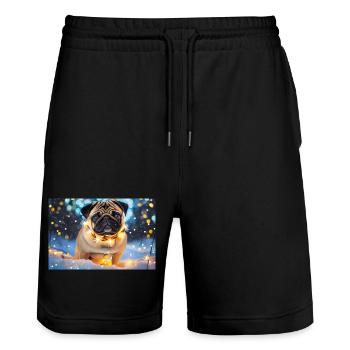 Cute Pug with Christmas Lights - Stanley/Stella Trainer Unisex Organic Jogging Shorts - black - Front - Nik (191cm) & Marisol (170cm)