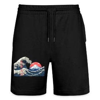 T-Shirt Wave kanagawa hokusai mont fuji japan - Stanley/Stella Unisex Bio Joggingshorts Trainer  - Schwarz - Vorne - Nik (191cm) & Marisol (170cm)