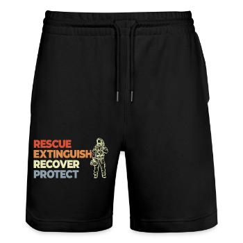 Rescue, Extinguish, Recover, Protect - Stanley/Stella Trainer Unisex Organic Jogging Shorts - black - Front - Nik (191cm) & Marisol (170cm)