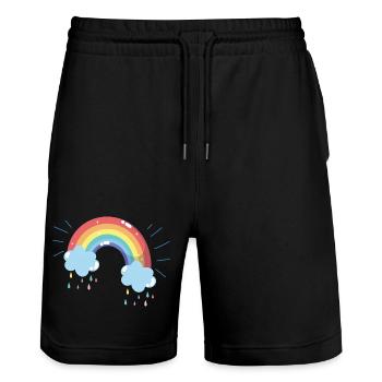 Pastellfarbener Regenbogen Regenwolke - Stanley/Stella Unisex Bio Joggingshorts Trainer  - Schwarz - Vorne - Nik (191cm) & Marisol (170cm)