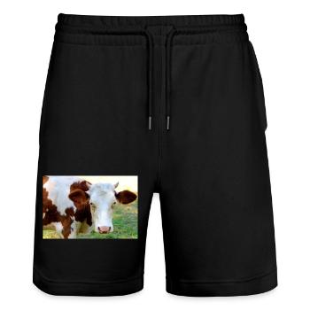 Kuh Poster - Stanley/Stella Unisex Bio Joggingshorts Trainer  - Schwarz - Vorne - Nik (191cm) & Marisol (170cm)